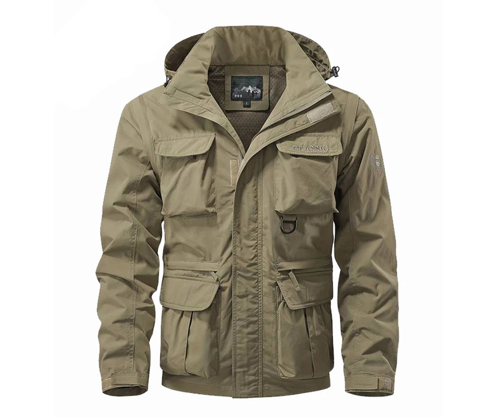 Autumn Men's Mountain SKi Jackets Casual Men Multi-pocket Windbreaker Hooded Coats Men Sports Climbing Jackets Clothing 5XL