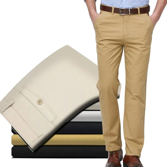 100 Cotton Men's Casual Pant Straight Cut Chino Trouser Male Formal Dress Office Work Golf Wear Summer Classic Business Khaki 40