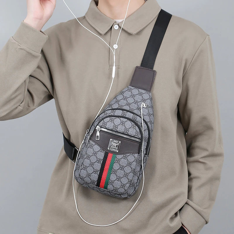 Men's Multifunction Messenger Bag Shoulder Cloth Chest Bags Crossbody Casual  Handbag with Earphone Hole