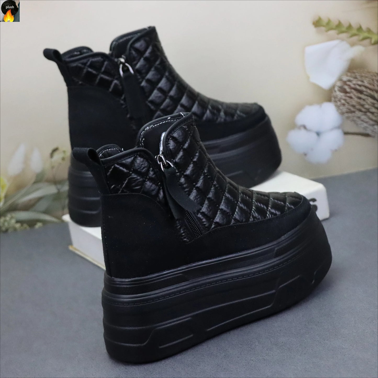 12cm Winter Leather Silver Women Snow Boots Thick Sole Waterproof Warm Platform Boots Women Plush Mid-calf Boots Increases Heigh