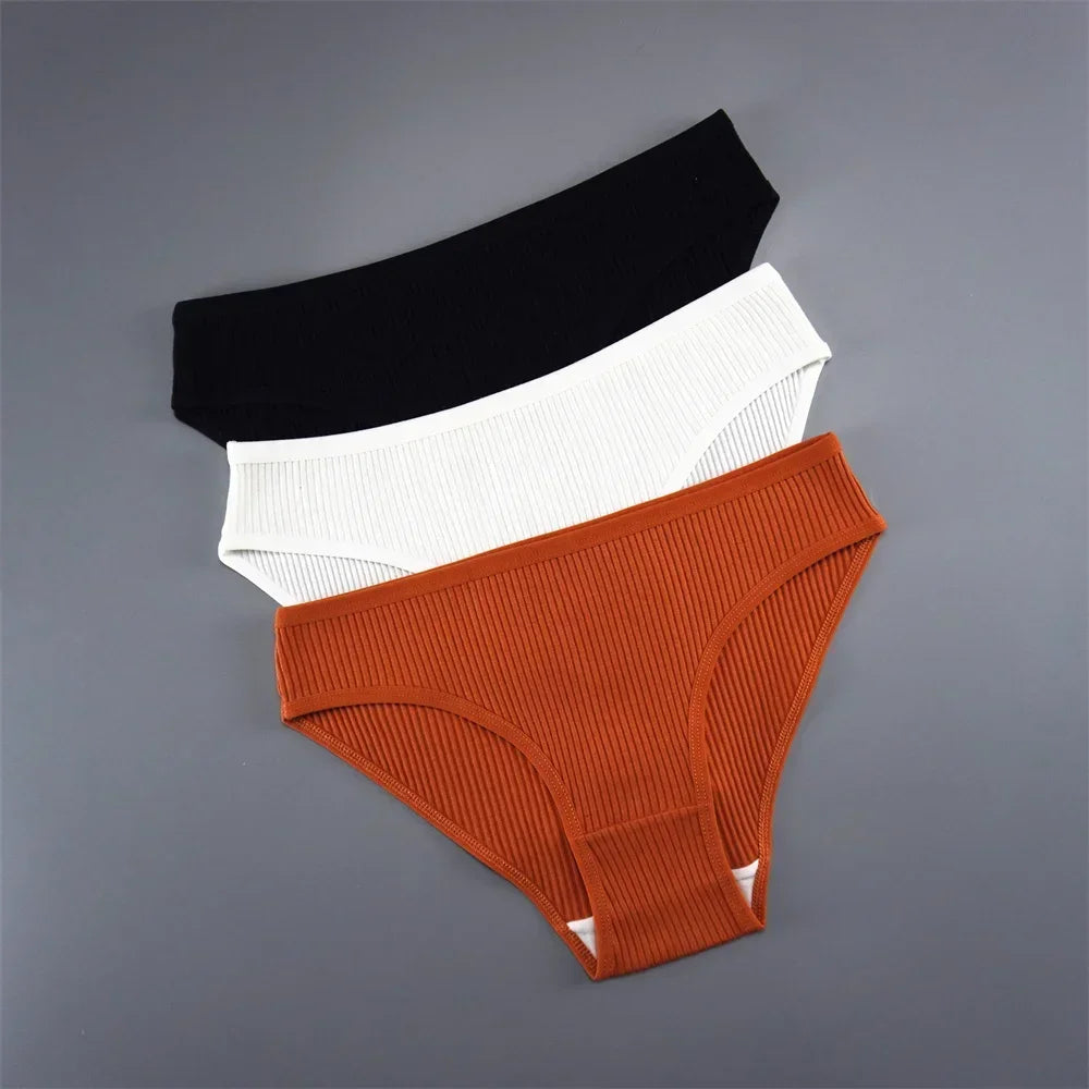 UNWE 3PCS/Pack Ribbed Cotton Seamless Panties for Women Briefs Pack Comfortable Ladies Underwear Sets