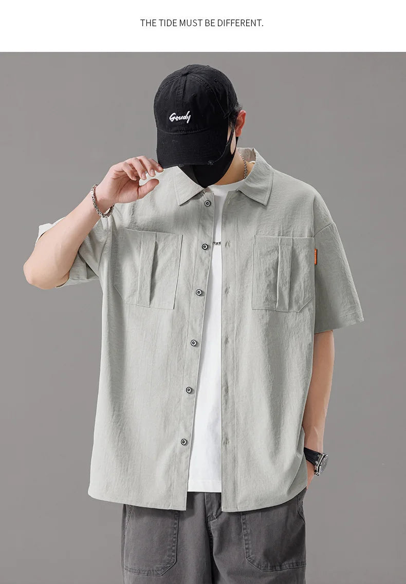 Men Shirt Short Sleeve Stripe Summer Hip Hop Oversize 6XL 7XL 8XL Plus Size Casual Plaid Streetwear Loose Pocket High Quality