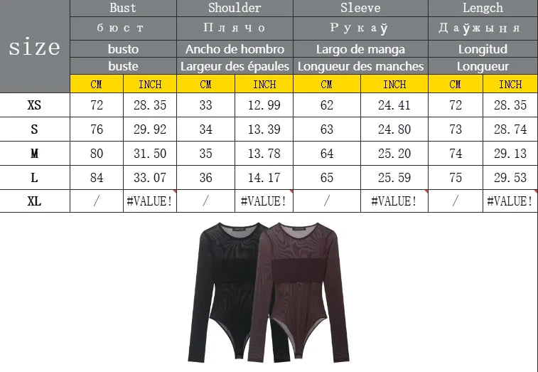 Women Sexy Mesh See Through Bodysuit Women Long Sleeve Sheer Bodysuits O Neck Bodycon Jumpsuit Female Romper