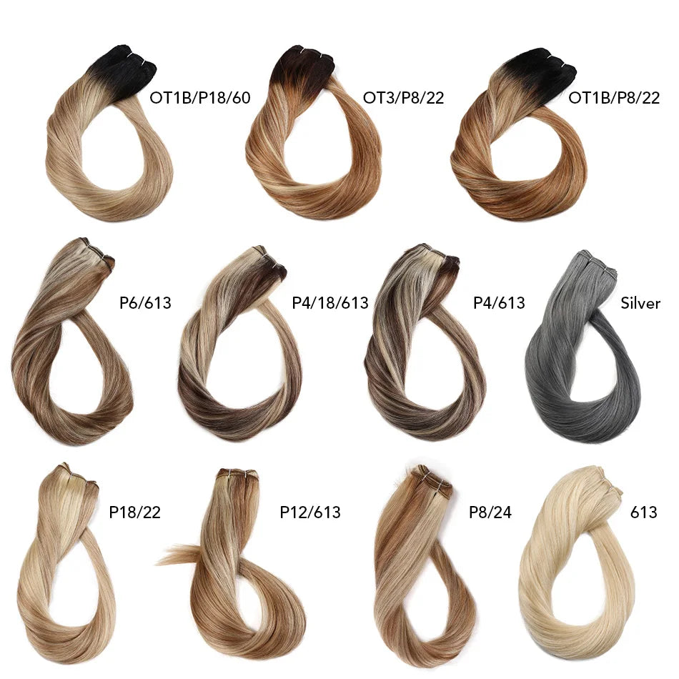 Straight Human Hair Weave Extensions Ombre Blonde Bundles Extensions 100g/Pcs 16"-28"  Straight Remy Skin Double Weft Hair