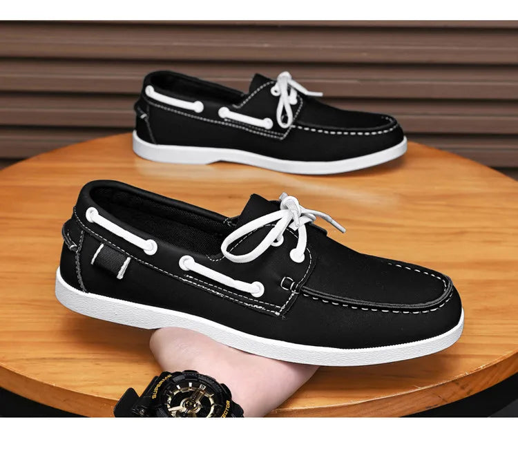 Men Loafers Strap Design Boat Shoes PU Leather High Quality Comfortable Slip-On Soft Flat Driving Shoes For Male Plus Size 40-48