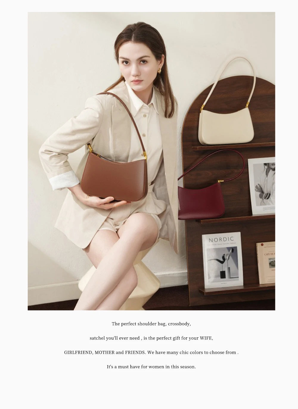 Zency French High-End Leather Underarm Bag Red Shoulder Handbag for Women Luxury Designer Sac for Lovers Wife Girlfriend