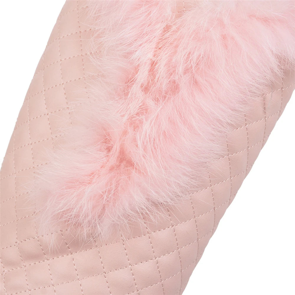 Winter Warm Fur Knee High Boots Womens Platform Snow Boots High Heels Female Padded Shoes  High Boots  Free Ship Big Size 41