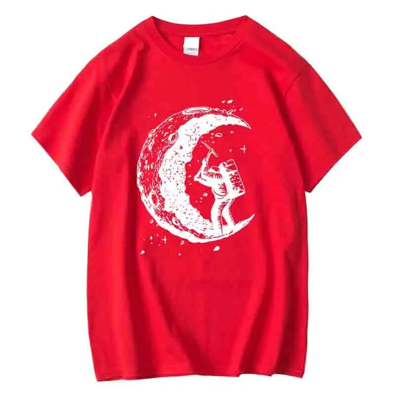 Men's High Quality 100% Cotton Moon Print Casual Summer Cool Short Sleeve Men Tshirt Loose t-shirt Male Tee Shirts Male Tee Tops