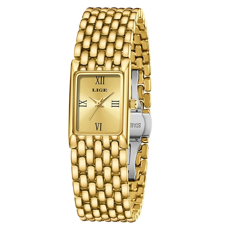 2025 LIGE New Watches Women Fashion Casual Luxury Gifts Womens Waterproof Square Dial Steel Belt Quartz Wrist Watch reloj mujer