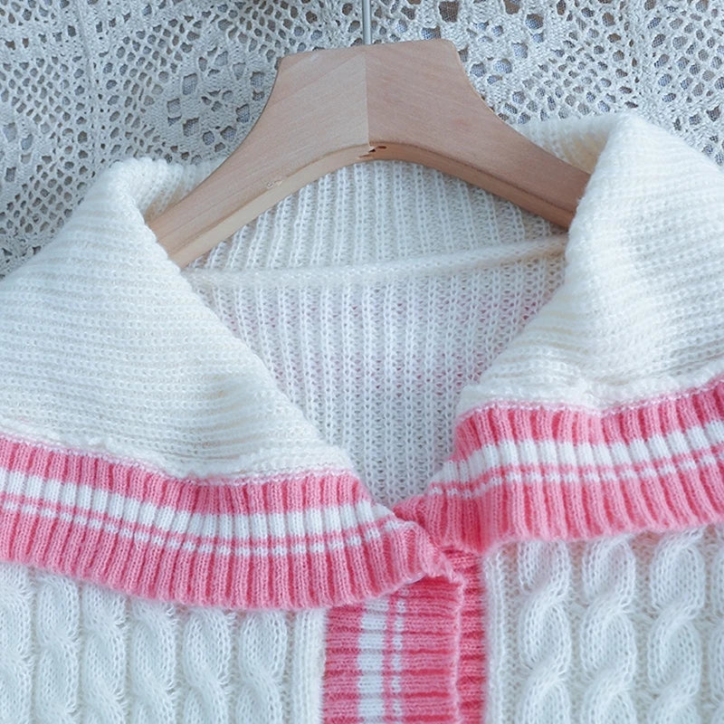 Knitted Spring Preppy Style Sailor Neck Women's Knitted Cardigan Elastic Wide Leg Pants Long Sleeve Korean Sportswear Set