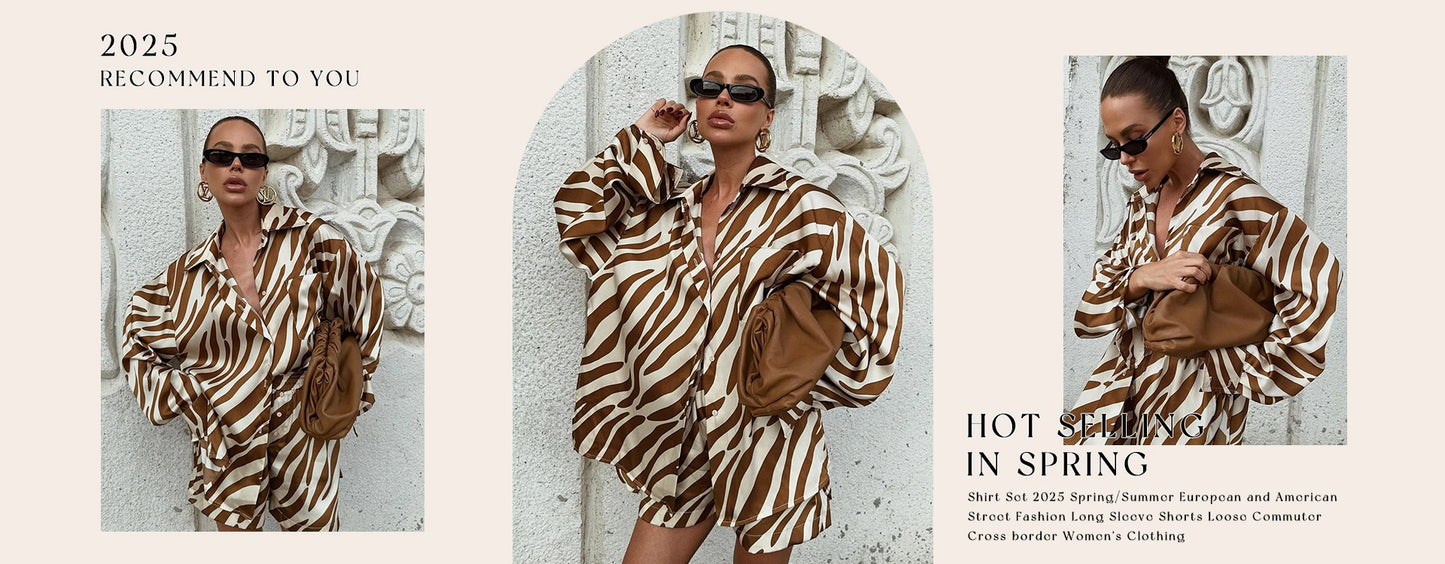 Clacive Fashion Loose Print Women's Two Pieces Set Elegant Long Sleeve Blouse With High Waist Wide Pants Set Female Streetwear