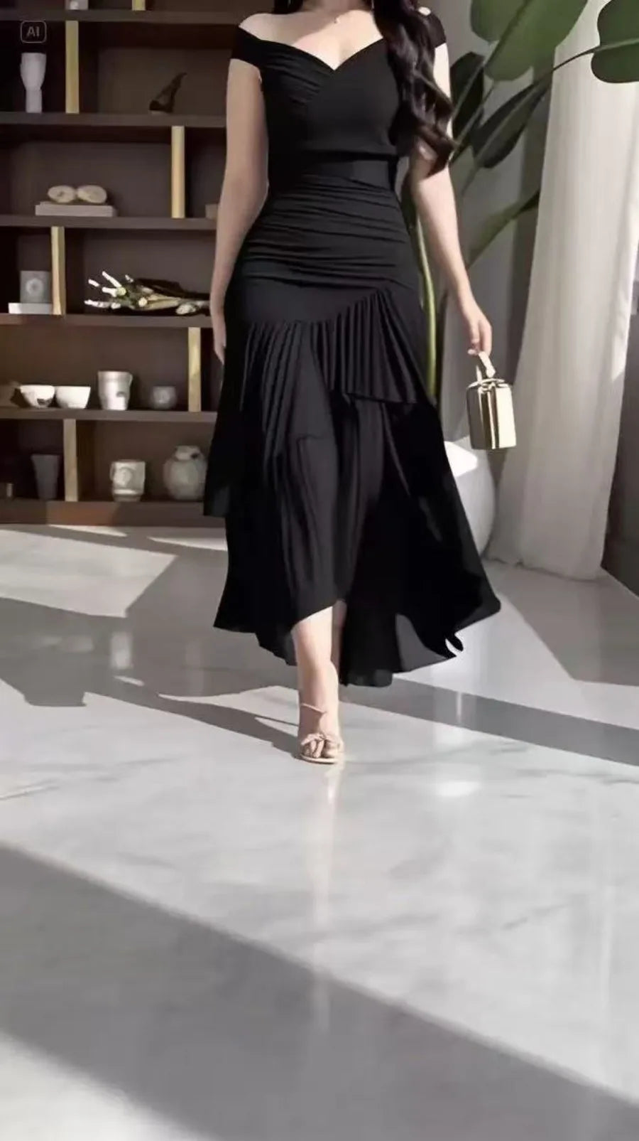 2026 New Women's Sexy Dress Sweet Style Solid High Waist Ruched V-Neck Sleeveless Summer Fashion Ruffle Elegant Party Long Dress
