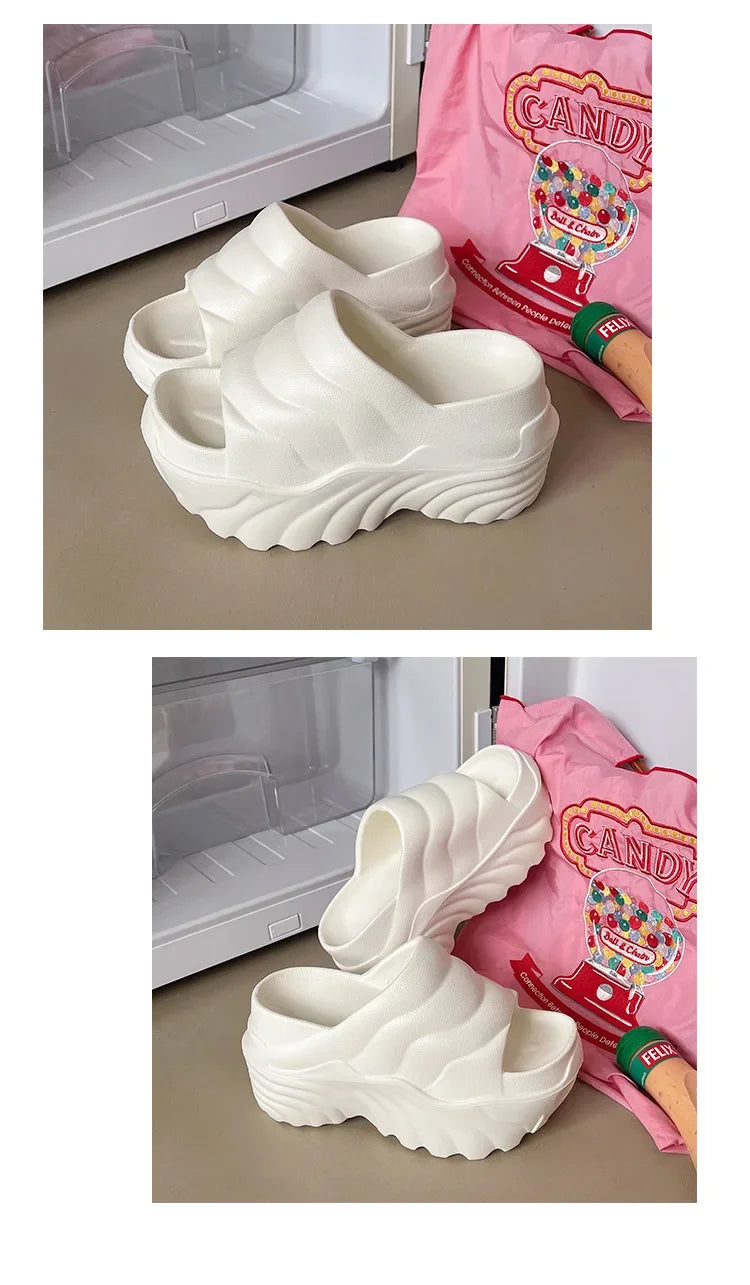 Women 10cm Increased Wedges Slippers 2024 Summer Breathable Casual Platform Slides Shoes for Women Light Slip on Female Sandals