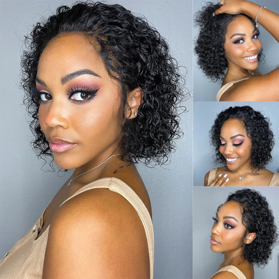 13*4 Lace Frontal Wigs High Quality Curly Pixie Cut Wigs 15A Brazilian Virgin Human Hair Natural Short Hair Style 250% Density
