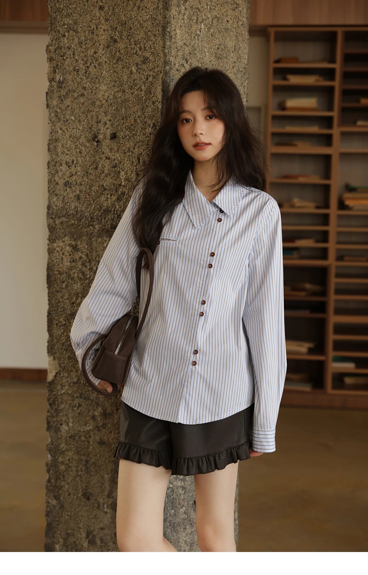 MISHOW Women's Striped Asymmetric Shirt 2025 Autumn New Arrival Vintage Loose Long Sleeve Tops Commuter Woman Clothes MXE42C2375 BAZAARHUBO