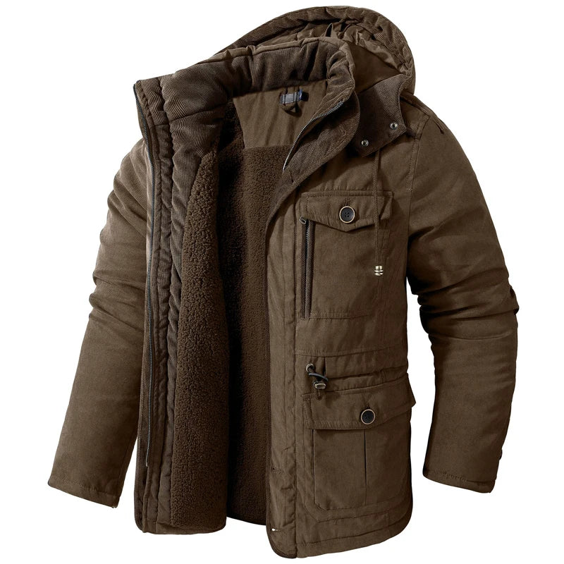 Winter Mens Fleece Warm Jackets Fashion Men Thicken Thermal Tactical Hooded Coats Men Outdoor Multi-pocket Windbreaker Jacket