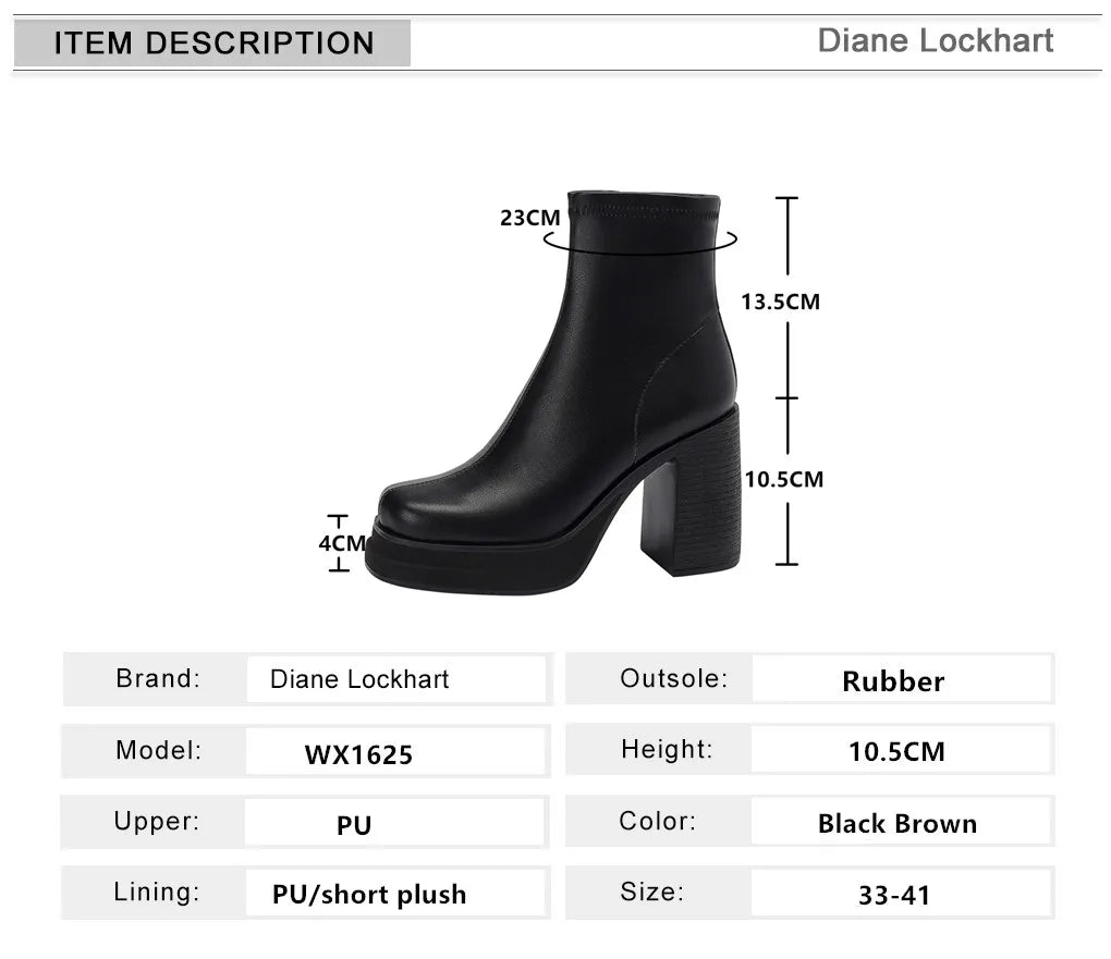 2025 NEW Brand Women Autumn Winter Boots Sexy High Heels Platform Black Brown Side Zip Shoes Woman Ankle Boots Size 33-41