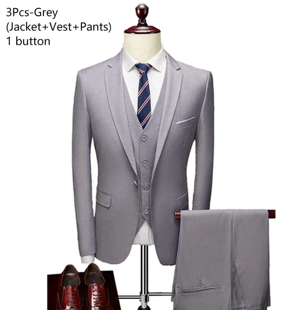 Elegant Suits For Men Wedding 3 Pieces 2 Set  Fashion Classic Full Jackets Vest Pants Blazers Outfit 2024 Formal Costume