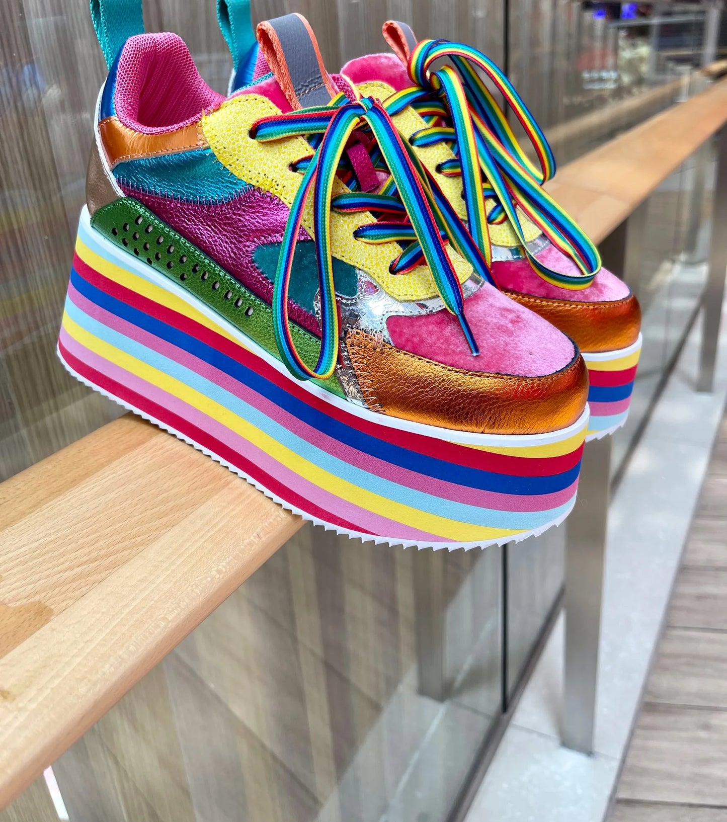 Spring Autumn Women Colourful Sneakers High Platform Shoes Heels Chunky Casual Dad Shoe Genuine Leather Thick Bottom Fashion New