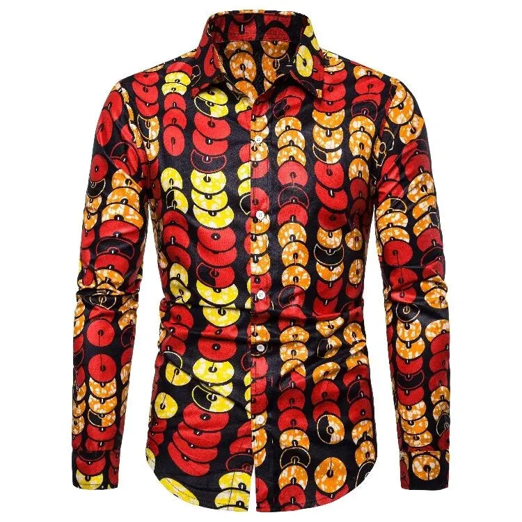 African Traditional Print Men's Shirts Casual Single-Breasted Blouses Long Sleeve Shirt Streetwear Trend Lapel Tops Men Clothing