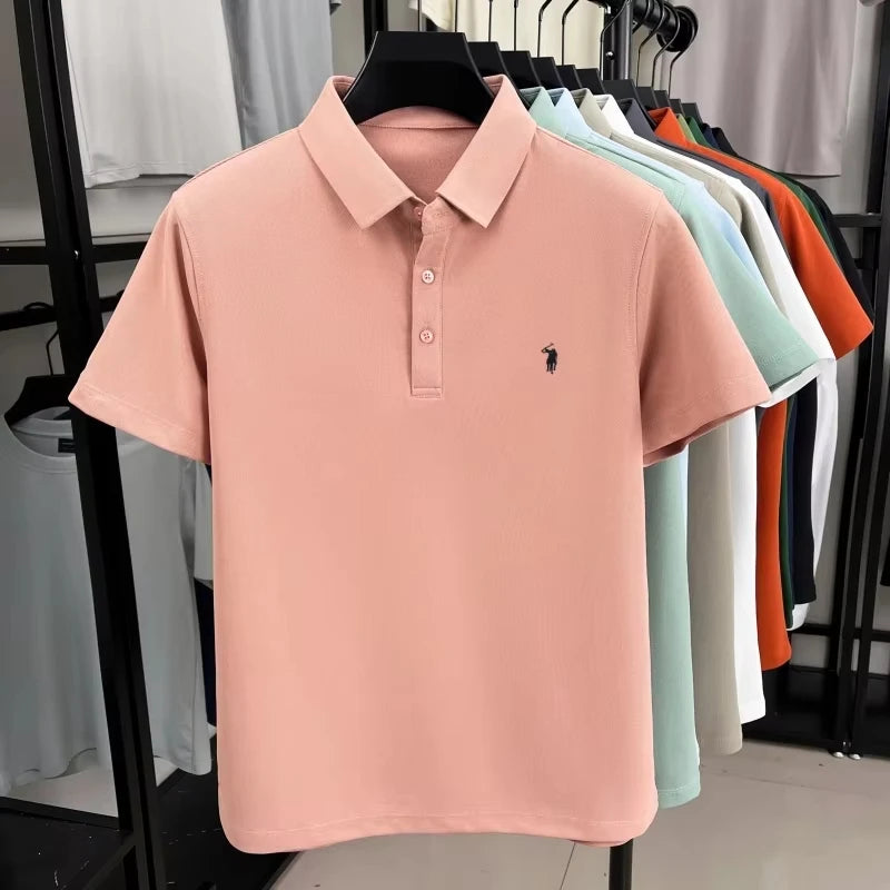 2026 Men's premium summer polo shirt, quick drying, breathable, casual, business fashion, sports, short sleeved, men's clothing