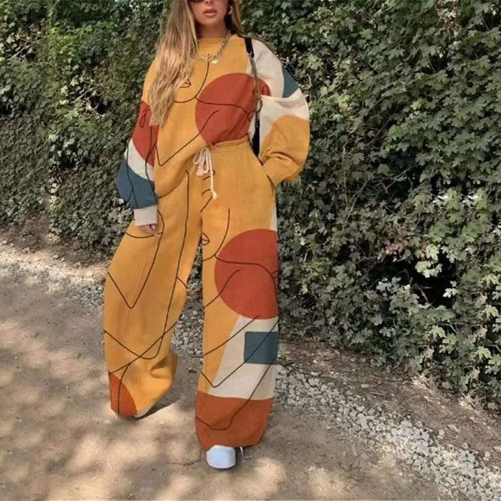 Fashion Print Oversized Tracksuit Suit Women Two Piece Pants Sets Casual Sweatshirt Trousers Streetwear 2 Piece Set Lady Outfit