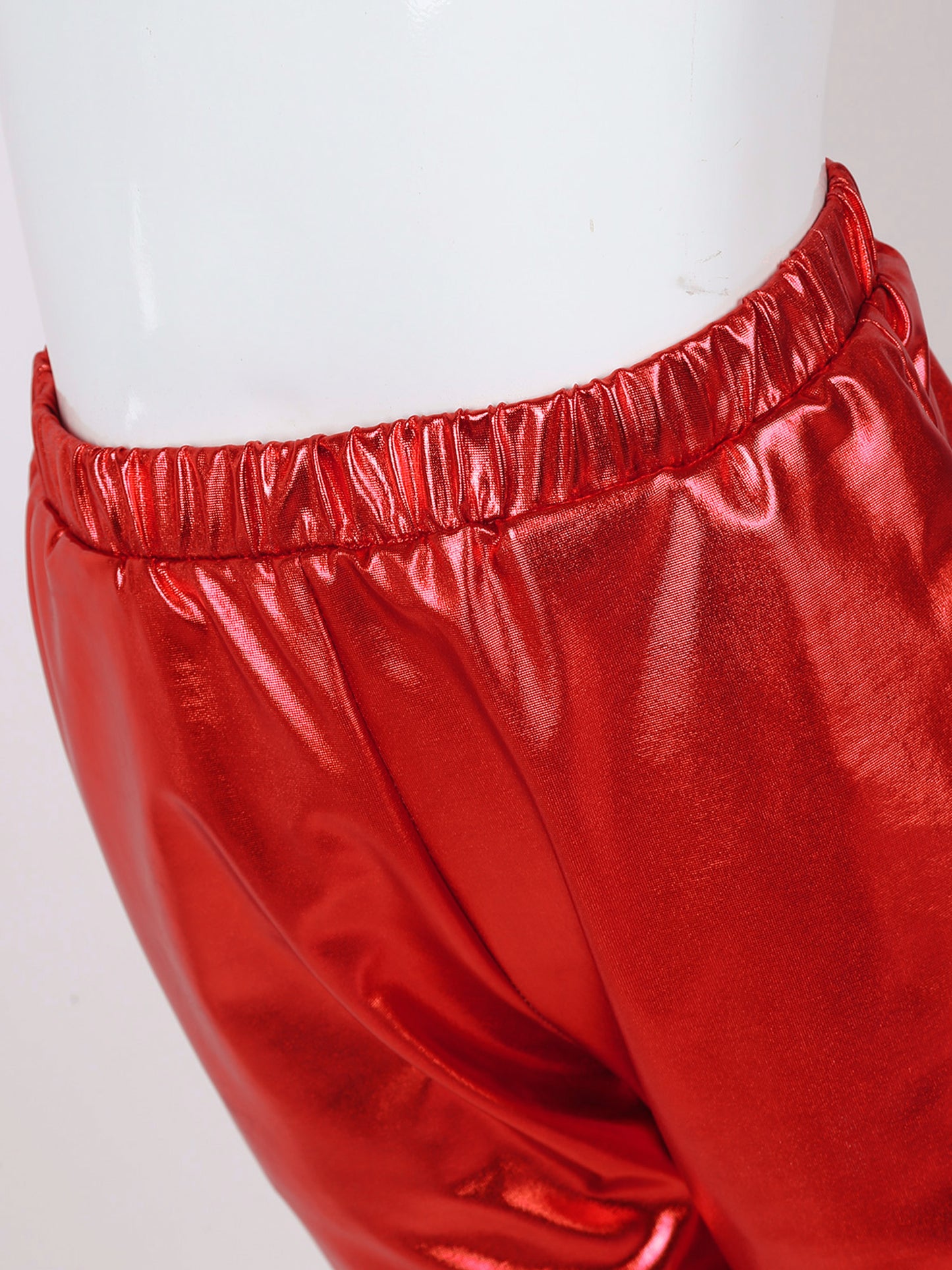 Kids Girls Fashion Party Clothes Glossy Metallic Elastic High Waist Dance Pants Hip Hop Trousers Streetwear Dancewear Sweatpant