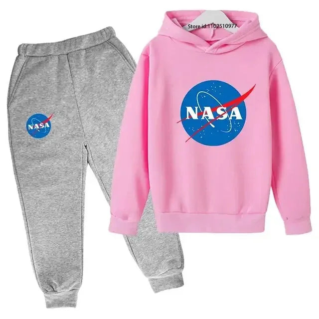 Casual Spring Autumn 2pcs Hoodie+jogging Pants Kids NASA Fashion Tracksuits 3-13 Years Boys Girls Trend Outfits Children Clothes