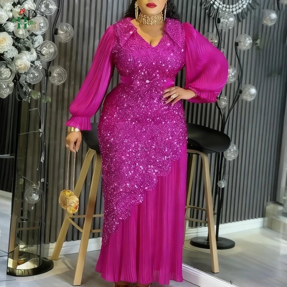 H&D 2026 Fashion African Party Dresses For Women Dubai Ankara Wedding Evening Gown Plus Size Elegant Turkey Muslim Maxi Dress