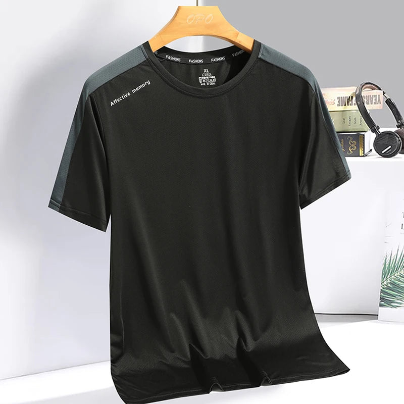 Summer ice silk short sleeved T-shirt for men and women, quick drying and breathable sports top, outdoor running duanT