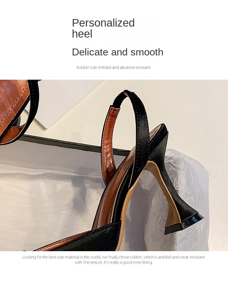 Large 43 Blue Women's High Heels Silk Satin Pointed Toe Rhinestone Crystal Heels Slip on Women's Wedding High Heels Sandals 2026