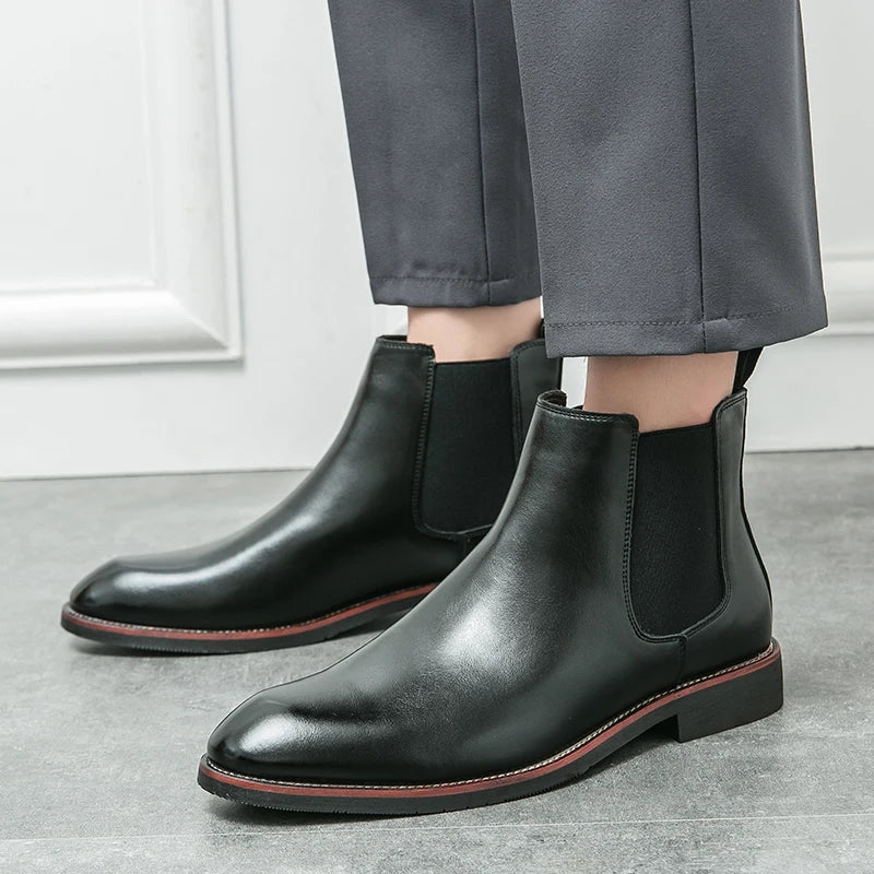 2025 Men's Fashion Chelsea Boots Classic Trendy Soft Leather Upper Non-Slip Rubber Sole Daily Casual Resistant Ankle Dress Boots