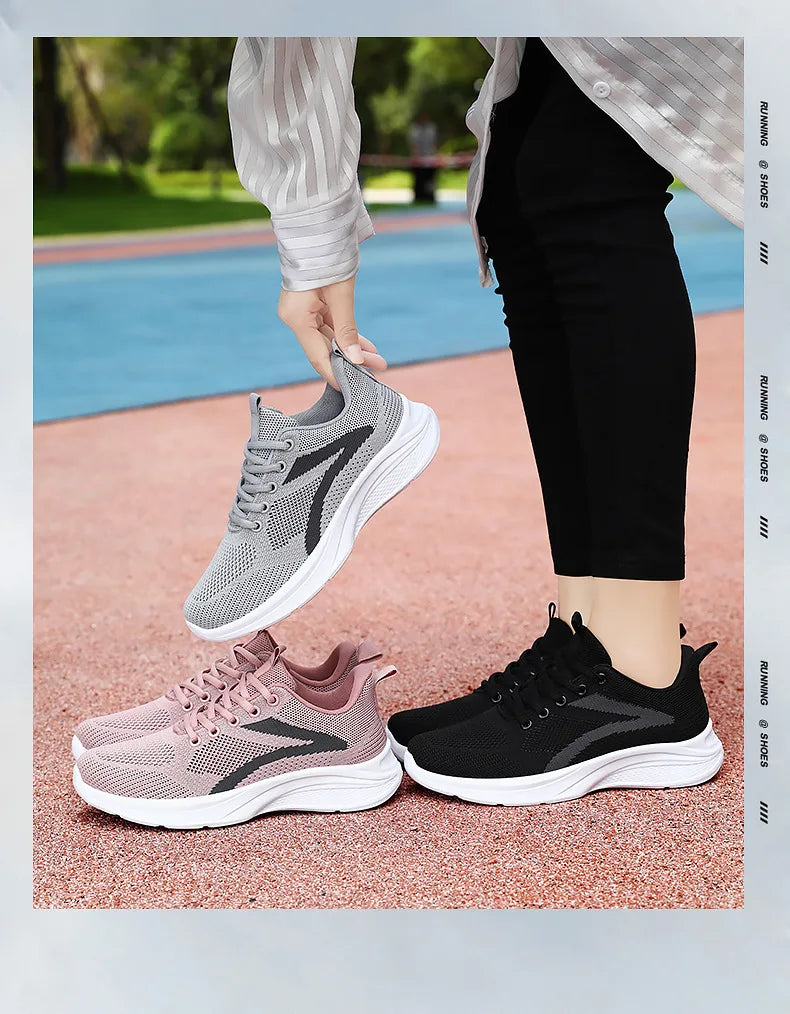 Women Casual Sport Shoes Breathable Lightweight Sneakers Outdoor Mesh Black Running Shoes Athletic Jogging Tenis Walking Shoes