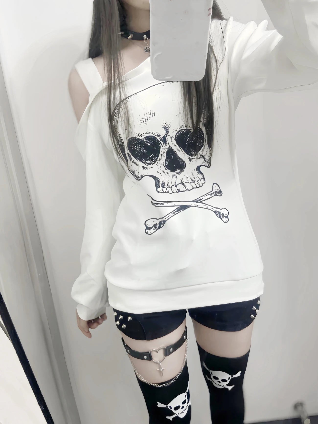 2000s Punk Style American Vintage Sexy Loose Long Sleeve Autumn T Shirts Y2k Casual Harajuku Subculture Skulls Print Tees Chic