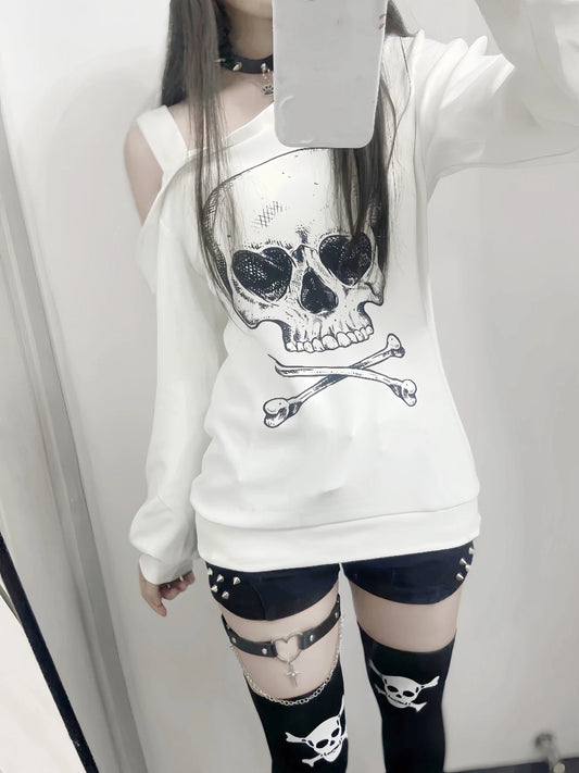 2000s Punk Style American Vintage Sexy Loose Long Sleeve Autumn T Shirts Y2k Casual Harajuku Subculture Skulls Print Tees Chic