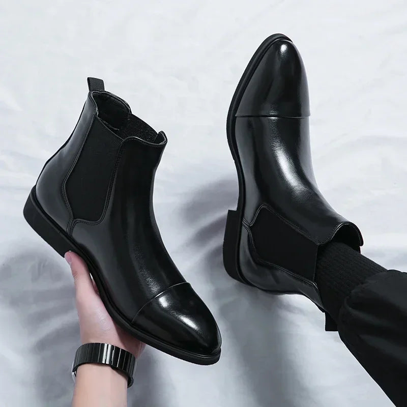 Chelsea Boots for Men Red Sole Pu Ankle Business Round Toe Slip-On Mens Boots Size 38-46 Men Shoes