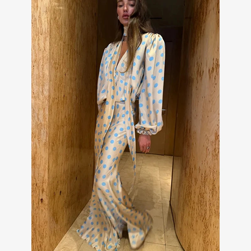 Polka Dot Polka Dot Skirt 2 Piece Set Women Elegant Scarf  Long Sleeve Shirts Suit Spring Lady Fashion Commucate Outwear 2026