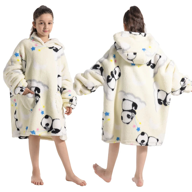 Girls Winter Clothes Flannel Thick Hoodies Super Warm Children's Sweaters Kids Hooded Loose Clothing Homewear Wearable Blankets