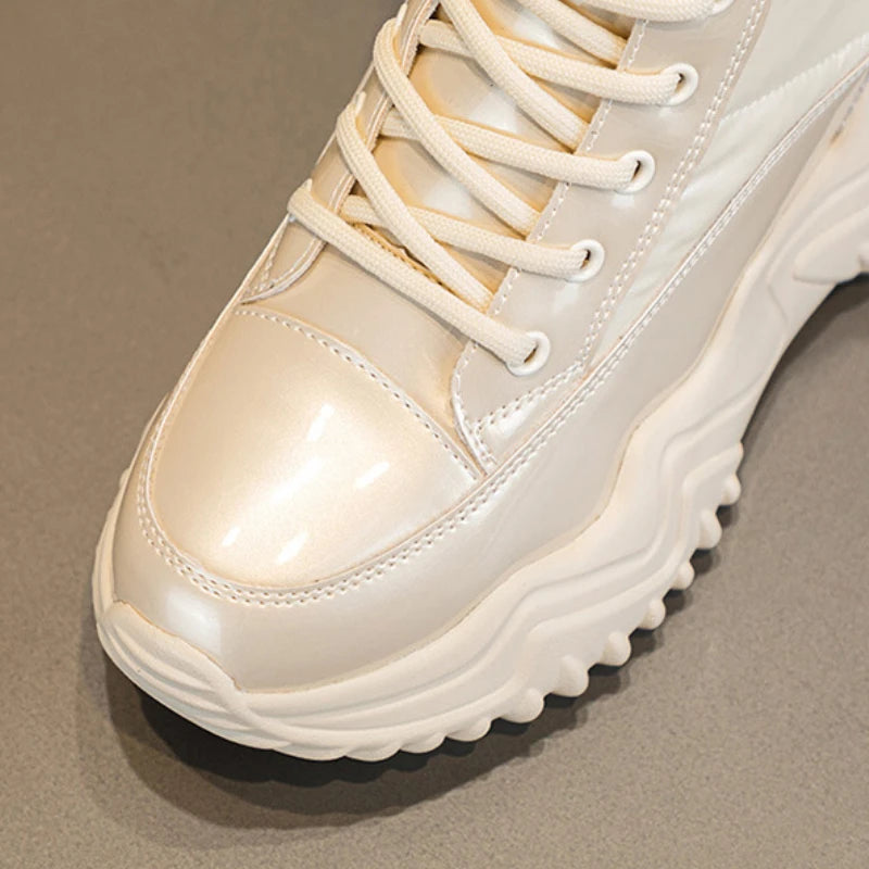 7CM Heightening Genuine Leather Platform Wedge Hidden High Heels Women Ankle Boots Casual Chunky Sneakers Spring Autumn Shoes