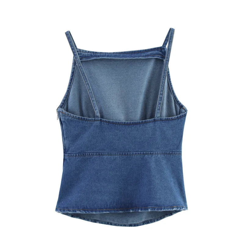 2025 Spring/Summer New European and American Style Women's Fashion Sexy Spicy Girl Versatile Strap Denim Top