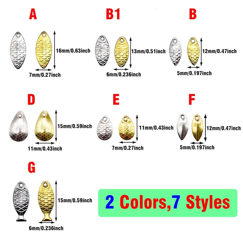 MNFT 50Pcs/lot Fishing Lure Metal Copper Blades Fish Scale Blade Spinner Rings Blade DIY Fishing Lure Hard Baits Accessories