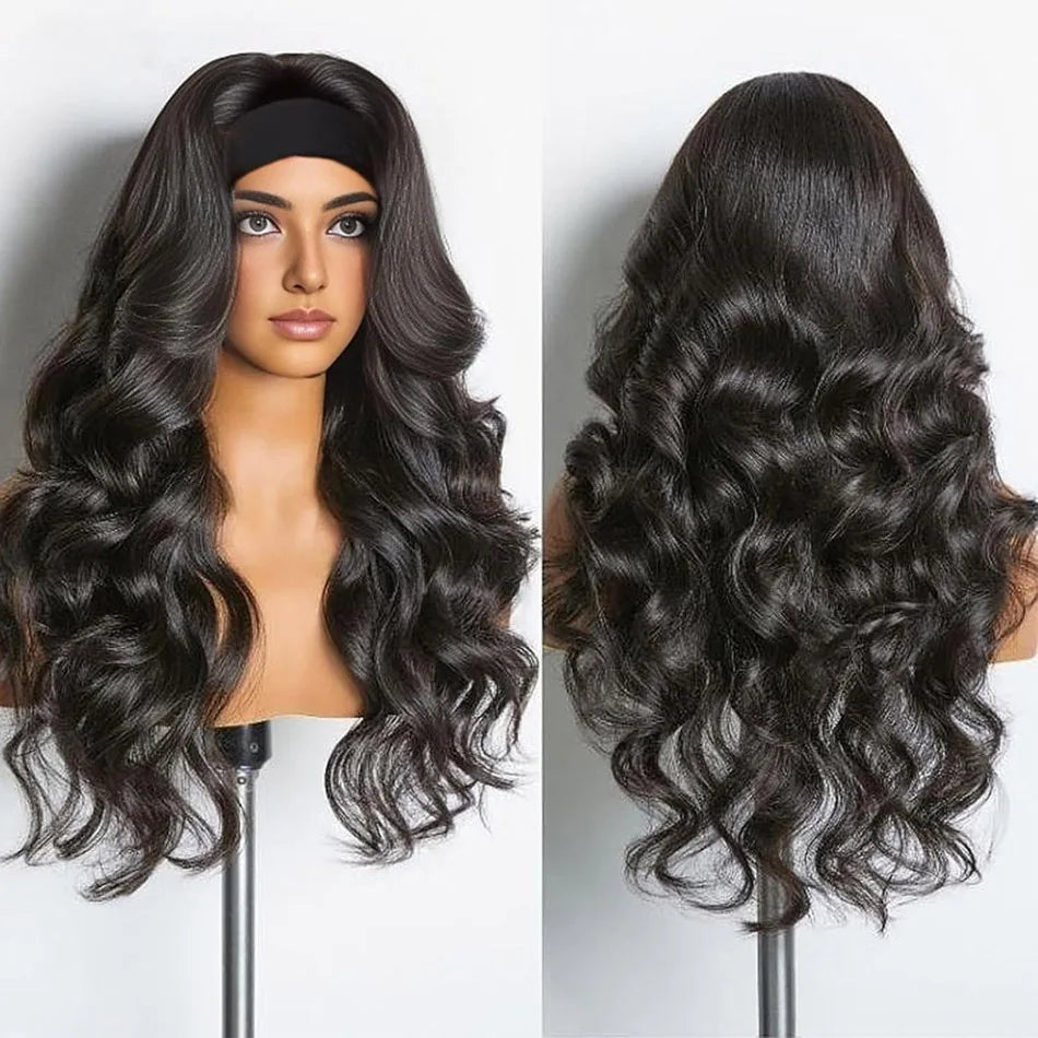 Headband Wig Human Hair Body Wave None Lace Front Wig Human Hair Machine Made Wigs Glueless Wavy Virgin Hair Headband Half Wigs
