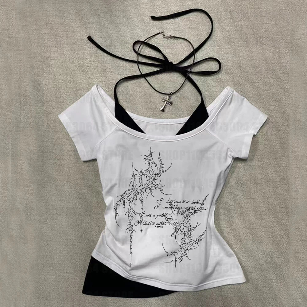 Y2K style clothing Gothic style street wear women's sexy tops retro printed patterns women's retro girl style 90s shirt tops
