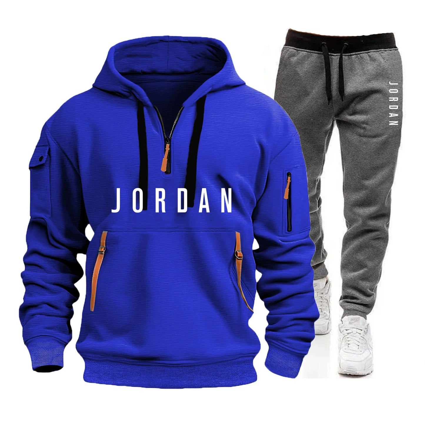 Autumn and winter men's sweatshirt set, fashionable and casual set, windproof thickened men's sportswear and pants 2-piece set