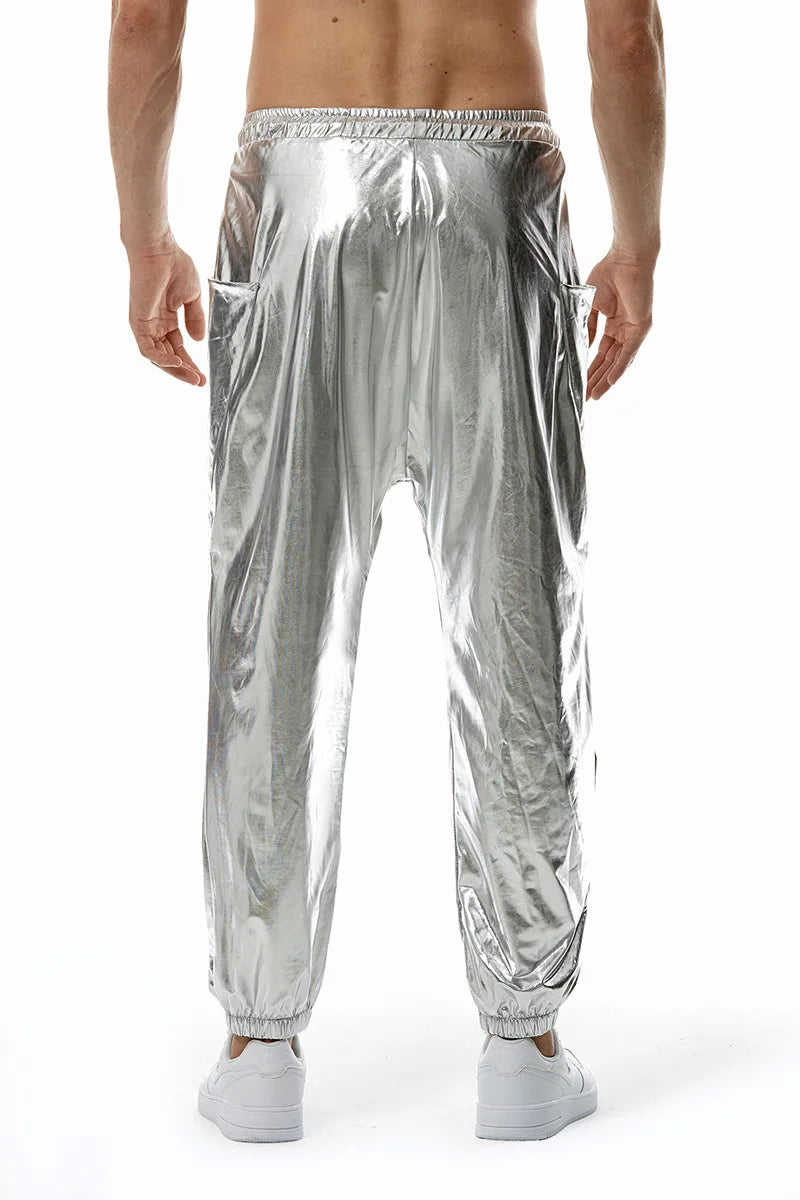 Men's Sets Shiny Metallic Suits Adult Disco 2 Piece Outfit Jacket Pants Halloween Dress Up Nightclub Stage Party Jackets Costume