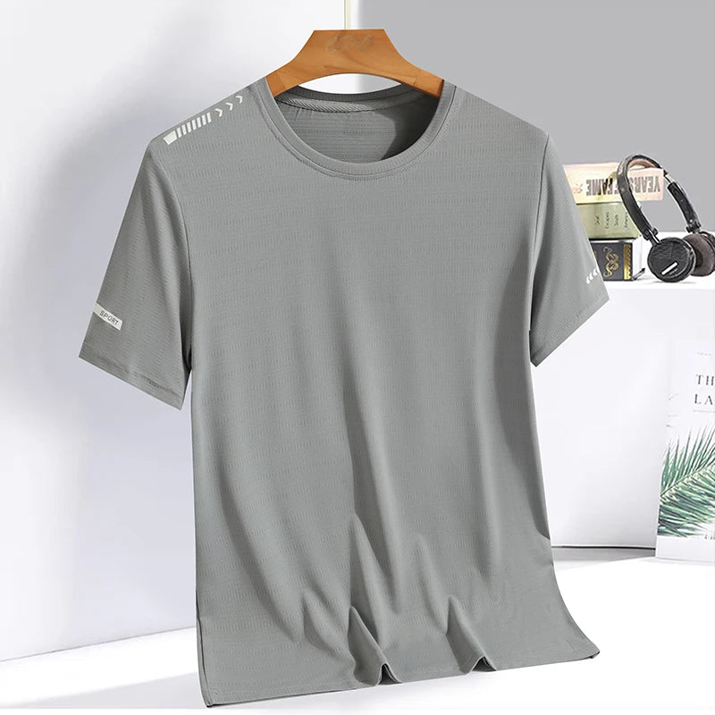 Summer ice silk short sleeved T-shirt for men and women, quick drying and breathable sports top, outdoor running duanT