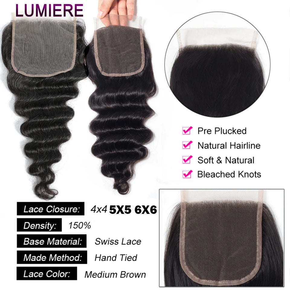 32" Deep Wave 100% Human Hair Bundle With Closure Fontal HD Transparent Curly 3 Bundles Human Hair Weavings And Closure Vietname