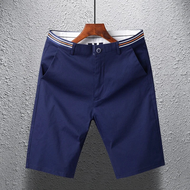 Mens Summer Casual Shorts Solid Color Business Casual Elastic Five Quarter Pants Cotton Breathable Workwear Shorts Men Clothing