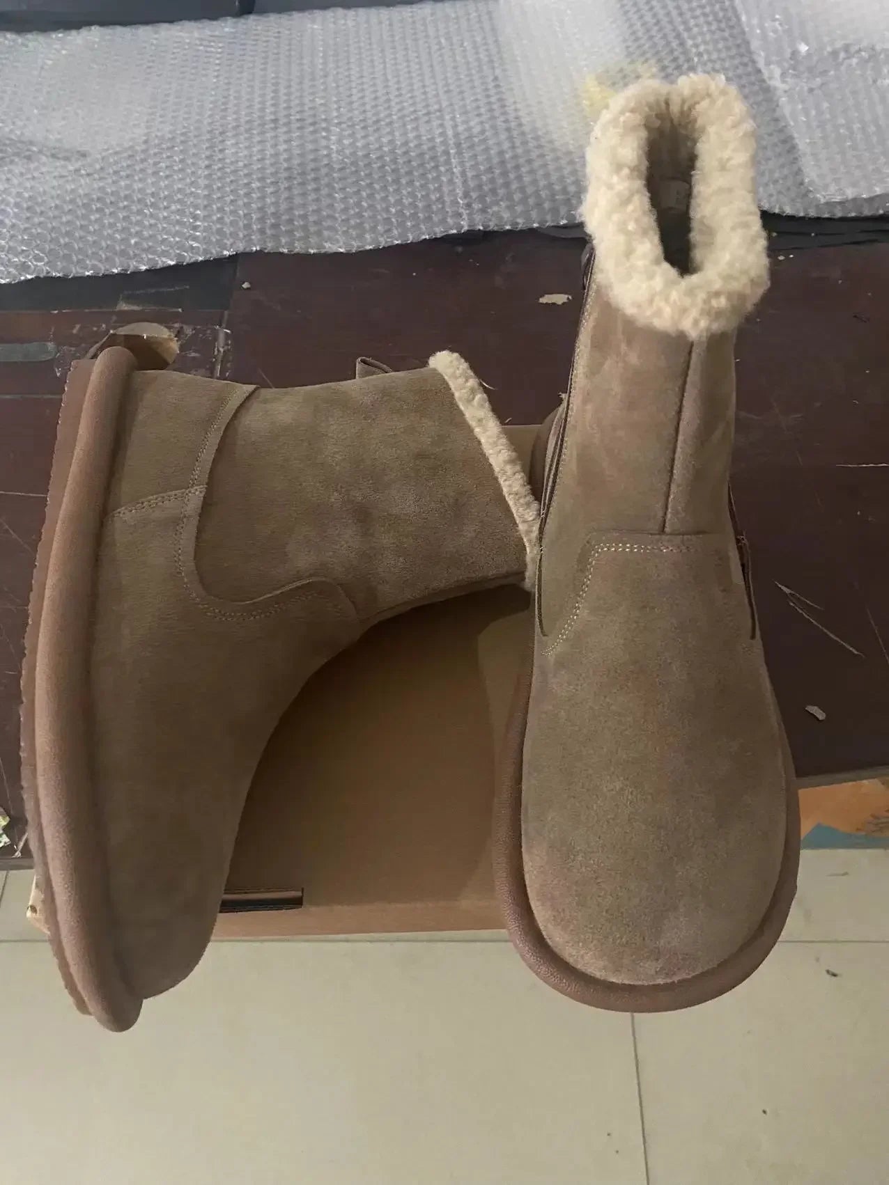 Careaymade-Genuine cow leather Snow cotton round head flats woolen short boots plush warm snow boots Oversized shoes size 35-43