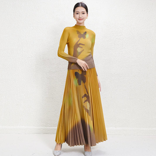 Fast Shipping Skirt Sets Women 2 Piece Outfits Miyake Pleated Design Autumn Sets Women 2025 Skirt Set for Women